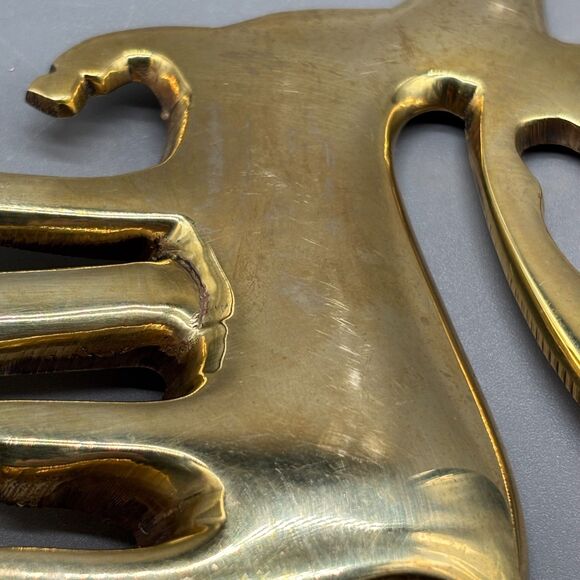 Vintage Solid Brass Reindeer Christmas Stocking Holder Long Arm Mantel Hook MCM - Picture 6 of 10